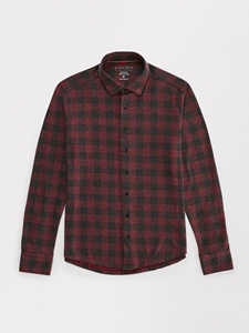Burgundy Check Jersey Fleece T-Series Long Sleeve Shirt | Stone Rose Shirts Collection | Sams Tailoring Fine Men Clothing