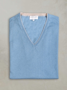 Sky Blue St. Barths Contrast V-Neck Cashmere Sweater | Lorenzo Uomo Sweaters Collection | Sam's Tailoring Fine Men Clothing