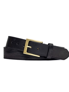 Black Vintage Leather With Natural Brass Buckle Belt | W.Kleinberg Calf Leather Belts | Sam's Tailoring Fine Men's Clothing