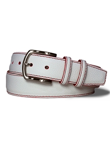 White Contrast Stitch Pebbled Calf With Nickel Buckle Belt | W.Kleinberg Calf Leather Belts | Sam's Tailoring Fine Men's Clothing