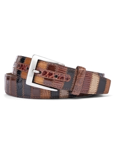 Brown Multi Alligator & Lizard Vertical Patchwork Belt | W.Kleinberg Alligator Belts Collection | Sam's Tailoring Fine Men's Clothing