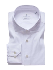 White Solid Modern 4Flex Stretch Men's Knit Shirt | Emanuel Berg Shirts Collection | Sam's Tailoring Fine Men's Clothing