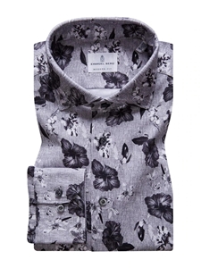 Grey & Black Floral Modern 4Flex Stretch Knit Shirt | Emanuel Berg Shirts Collection | Sam's Tailoring Fine Men's Clothing
