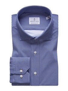 White & Dark Blue Micro Pattern Modern 4Flex Knit Shirt | Emanuel Berg Shirts Collection | Sam's Tailoring Fine Men's Clothing