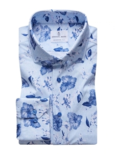 Blue & White Floral Modern 4Flex Stretch Knit Shirt | Emanuel Berg Shirts Collection | Sam's Tailoring Fine Men's Clothing