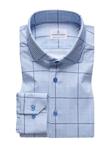 Blue & Navy Check Modern 4Flex Stretch Knit Shirt | Emanuel Berg Shirts Collection | Sam's Tailoring Fine Men's Clothing