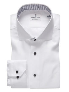 White Solid Textured Twill Causal Dress Shirt | Emanuel Berg Shirts Collection | Sam's Tailoring Fine Men's Clothing