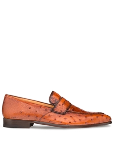 Brandy Lisbon Full Exotic Ostrich Loafer | Mezlan Men's Business Shoes | Sam's Tailoring Fine Men's Clothing