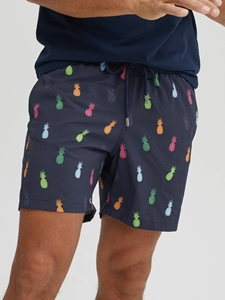 Navy Multicolor Pineapple Print Swim Short | Stone Rose Shorts Collection | Sams Tailoring Fine Men Clothing