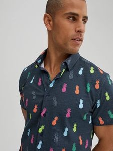 Navy Multicolor Pineapple T-Series DryTouch Shirt | Stone Rose Short Sleeve Shirts | Sams Tailoring Fine Men Clothing