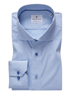 Blue Dobby Modern Performance Stretch Dress Shirt | Emanuel Berg Shirts | Sam's Tailoring Fine Men Clothing