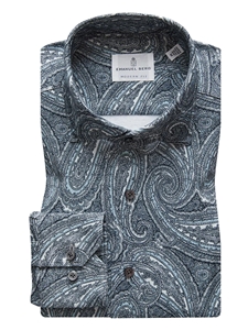 Navy, Blue & White Paisley Modern 4Flex Stretch Knit Shirt | Emanuel Berg Shirts | Sam's Tailoring Fine Men Clothing