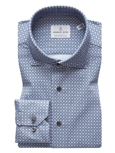 Blue, Navy & Grey Geometric 4Flex Stretch Knit Shirt | Emanuel Berg Shirts | Sam's Tailoring Fine Men Clothing