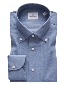 Blue Solid Herringbone Flannel Dress Shirt | Emanuel Berg Shirts | Sam's Tailoring Fine Men Clothing