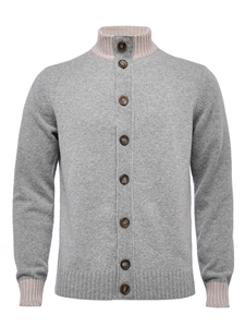 Silver Solid Knit Buttons Premium Men's Cardigan | Emanuel Berg Cardigans Collection | Sam's Tailoring Fine Men Clothing