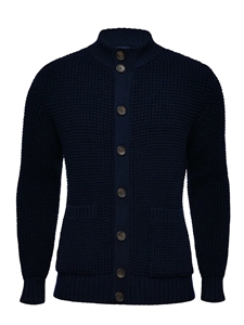 Navy Solid Buttons & Zipper Premium Cardigan | Emanuel Berg Cardigans Collection | Sam's Tailoring Fine Men Clothing
