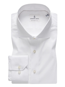 White Modern Performance Stretch Dress Shirt | Emanuel Berg Dress Shirts | Sam's Tailoring Fine Men Clothing