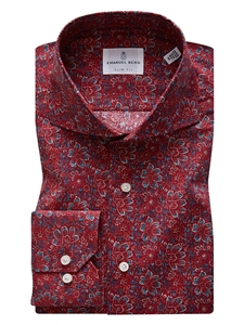 Red Floral Stretch Poplin Luxury Men Sport Shirt | Emanuel Berg Sport Shirts | Sam's Tailoring Fine Men Clothing