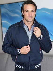 Navy Microfiber Nautical Yachting Men Jacket | Marcello Sport Outerwear Collection | Sam's Tailoring Fine Men's Clothing