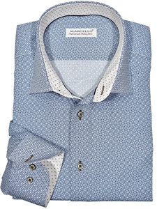 Light Blue Roll Collar Fine Medallion Shirt | Marcello Sport Shirts Collection | Sam's Tailoring Fine Men's Clothing