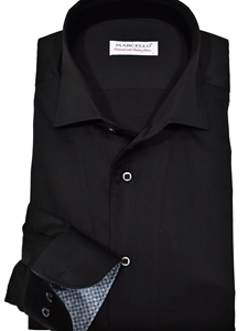 Black Cotton Sateen Roll Collar Men's Shirt | Marcello Sport Shirts Collection | Sam's Tailoring Fine Men's Clothing