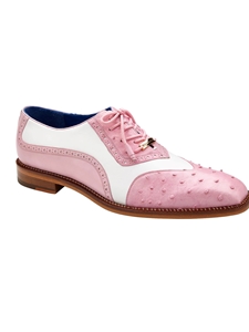 Rose Pink/White Genuine Ostrich Quill Sesto Shoe | Belvedere Dress Shoes Collection | Sam's Tailoring Fine Men's Clothing