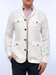 Off White Solid Textured Linen Over Shirt Jacket | Emanuel Berg Shirts | Sam's Tailoring Fine Men Clothing