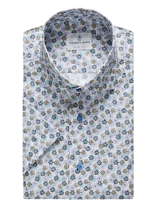 Blue, White, Violet & Navy Floral Short Sleeve Sport Shirt | Emanuel Berg Short Sleeve Shirts | Sam's Tailoring Fine Men Clothing