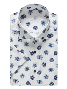 Blue & White Clover Poplin Short Sleeves Sport Shirt | Emanuel Berg Shirts | Sam's Tailoring Fine Men Clothing