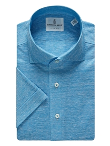 Turquoise Two Tone Luxe Stretch Jersey Polo Shirt | Emanuel Berg Shirts | Sam's Tailoring Fine Men Clothing