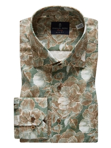 Green Flowers Dobby Luxury Men's Sport Shirt | Emanuel Berg Shirts | Sam's Tailoring Fine Men Clothing