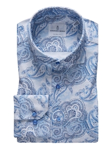 Blue & White Paisley Modern 4Flex Stretch Knit Shirt | Emanuel Berg Shirts Collection | Sam's Tailoring Fine Men Clothing