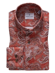 Red & Orange Paisley Modern 4Flex Stretch Knit Shirt | Emanuel Berg Shirts Collection | Sam's Tailoring Fine Men Clothing
