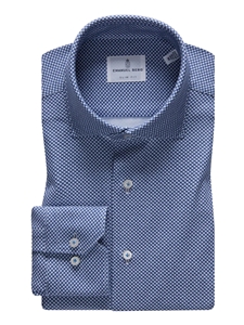 Navy & White Geometric Modern 4Flex Stretch Knit Shirt | Emanuel Berg Shirts Collection | Sam's Tailoring Fine Men Clothing