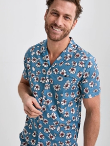 Blue Floral Resort Short Sleeve Tencel Twill Shirt | Stone Rose Short Sleeve Shirts Collection | Sams Tailoring Fine Men Clothing