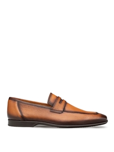 Cognac Textured Deerskin Penny Rubber Sole Loafer | Mezlan Men's Slip On Shoes | Sam's Tailoring Fine Men's Clothinga