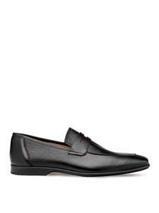 Black Textured Deerskin Penny Rubber Sole Loafer | Mezlan Men's Slip On Shoes | Sam's Tailoring Fine Men's Clothinga