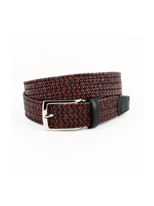 Black/Cognac Italian Braided Stretch Leather Cording Belt | Torino Leather Belts Collection | Sam's Tailoring Fine Men's Clothing