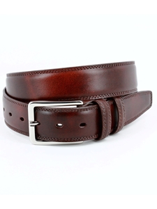 Mahogany Hand Antiqued Italian Calfskin Leather Belt | Torino Leather Belts Collection | Sam's Tailoring Fine Men's Clothing