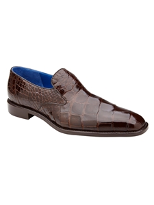 Chocolate Brown Genuine Alligator Genova Slip On | Belvedere Dress Shoes Collection | Sam's Tailoring Fine Men's Clothing