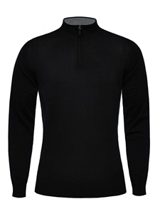 Black Light Guage Highneck Zipper Men's Sweater | Emanuel Berg Sweaters Collection | Sam's Tailoring Fine Men Clothing