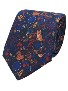 Navy Printed Fox/Squirrel Men's Silk/Wool Tie | Gitman Bros. Ties Collection | Sam's Tailoring Fine Men Clothing