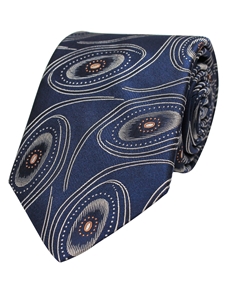 Navy Woven Geometric Print Silk Tie | Gitman Ties Collection | Sam's Tailoring Fine Men Clothing
