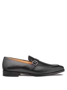 Black Salato Leather/Rubber Strap Calfskin Loafer | Mezlan Slip On Collection | Sam's Tailoring Fine Men's Clothing