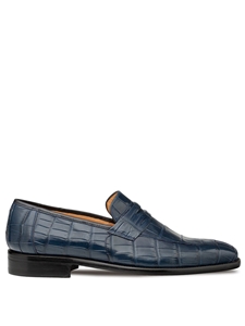 Blue Piccolo Alligator Penny Classic Men's Loafer | Mezlan Slip On Collection | Sam's Tailoring Fine Men's Clothing