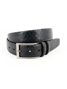 Black Italian Woven Embossed Calfskin Dress Casual Belt | Torino Leather Belts Collection | Sam's Tailoring Fine Men's Clothing