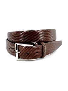 Chocolate Brown Diagonal Etched Italian Calfskin Dress Casual Belt | Torino Leather Belts Collection | Sam's Tailoring Fine Men's Clothing