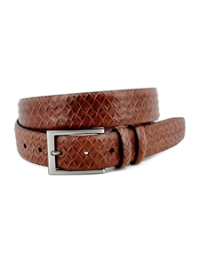 Cognac Italian Woven Embossed Calfskin Dress Casual Belt | Torino Leather Belts Collection | Sam's Tailoring Fine Men's Clothing