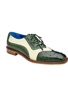 Forest/Cream Genuine Ostrich Quill Sesto Shoe | Belvedere Dress Shoes Collection | Sam's Tailoring Fine Men's Clothing