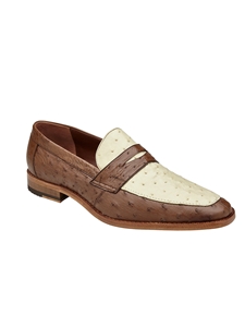 Tabac/Bone Ostrich Quill Penny Espada Loafer | Belvedere Dress Shoes Collection | Sam's Tailoring Fine Men's Clothing
